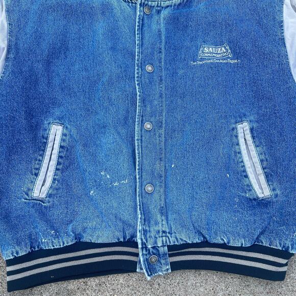Vintage 90s Denim Jean Varsity Bomber Jacket Swingster | Size XL - Picture 6 of 11